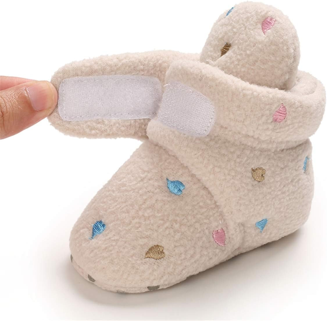 Baby Booties Newborn Boys Girls Fleece Boots Non Slip Grippers Stay on Slipper Socks Infant First Walker Winter Warm Crib Shoes