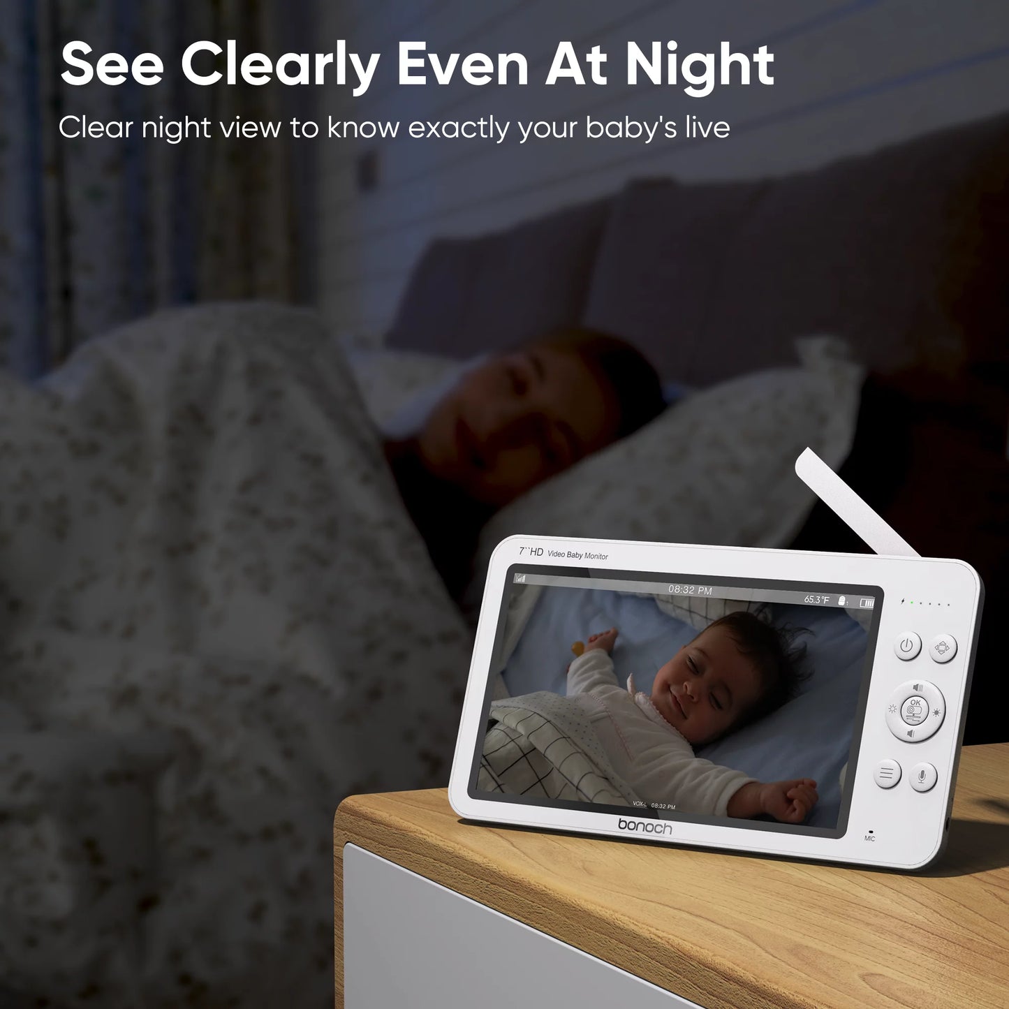 Megaview 7" 720P Baby Monitor with Video Camera and Audio No Wi-Fi 6000Mah Battery VOX Mode Auto Night Vision