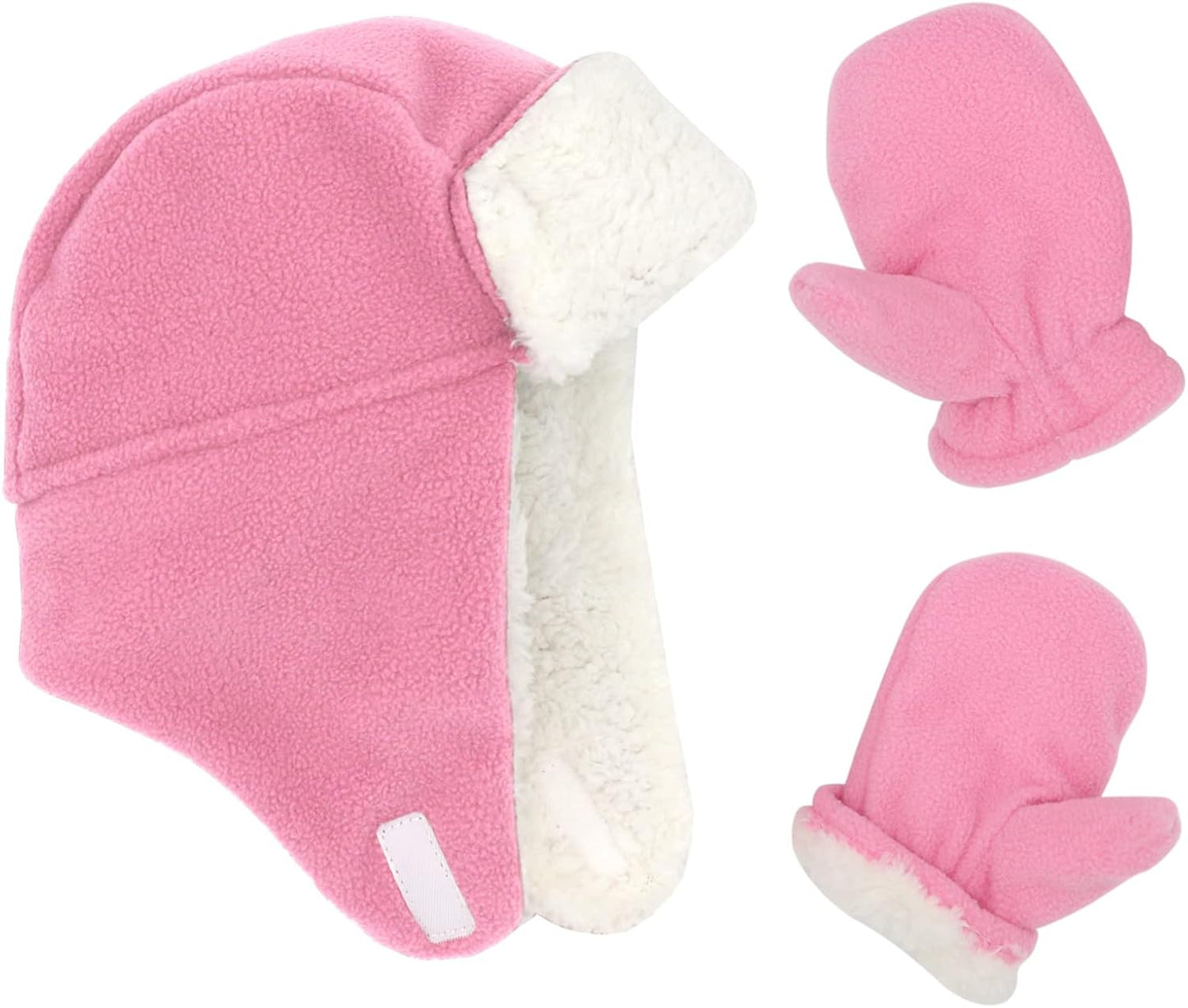 Baby Winter Hat Mittens Toddler Hats for Boys Girls Sherpa Lined Toddler Gloves Infant Baby Hat and Mitten Set