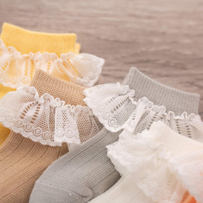 6 Pairs Baby Girls Socks Newborn Ruffle Lace Socks Princess Frilly Knit Cotton Socks