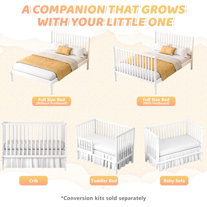 5-In-1 Convertible Crib, Baby Bed, Converts from Baby Crib to Toddler Bed, Fits Standard Full-Size Crib Mattress (White)