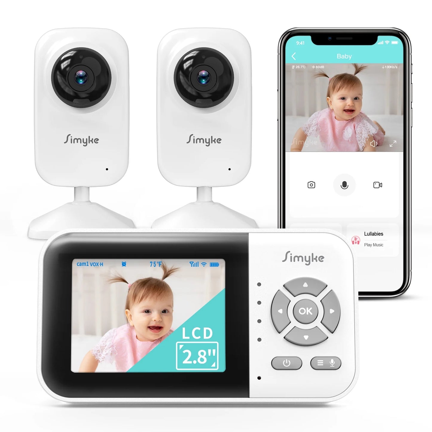 Upgrade Video Baby Monitor with 2 Cameras and Audio 2.8" LCD Screen, Night Vision, APP, 2 Way Talk, 1200Ft Long Range, Feeding Clock, Temperature Detection, Portable Wireless Baby Cam Home Use