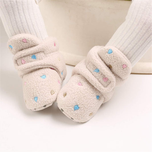 Baby Booties Newborn Boys Girls Fleece Boots Non Slip Grippers Stay on Slipper Socks Infant First Walker Winter Warm Crib Shoes