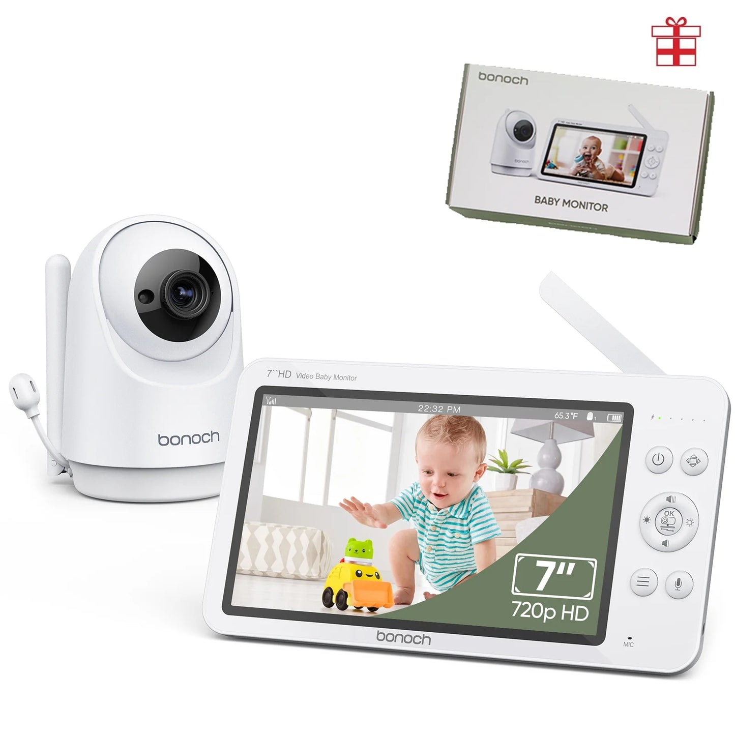 Megaview 7" 720P Baby Monitor with Video Camera and Audio No Wi-Fi 6000Mah Battery VOX Mode Auto Night Vision