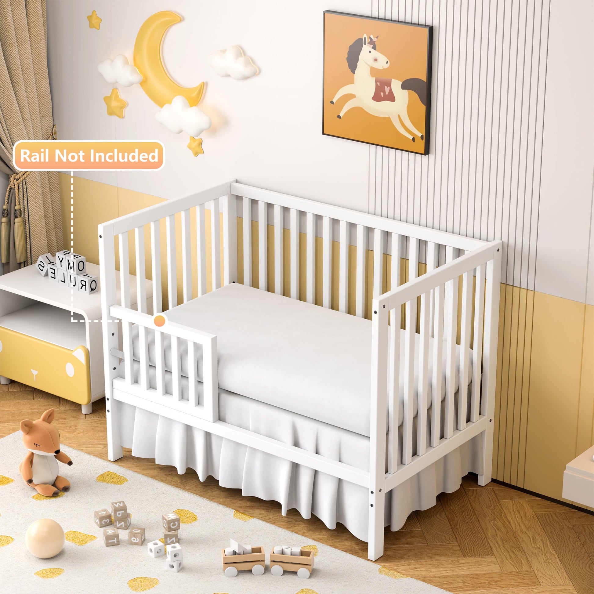 5-In-1 Convertible Crib, Baby Bed, Converts from Baby Crib to Toddler Bed, Fits Standard Full-Size Crib Mattress (White)