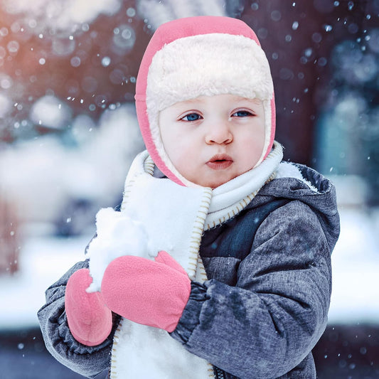 Baby Winter Hat Mittens Toddler Hats for Boys Girls Sherpa Lined Toddler Gloves Infant Baby Hat and Mitten Set