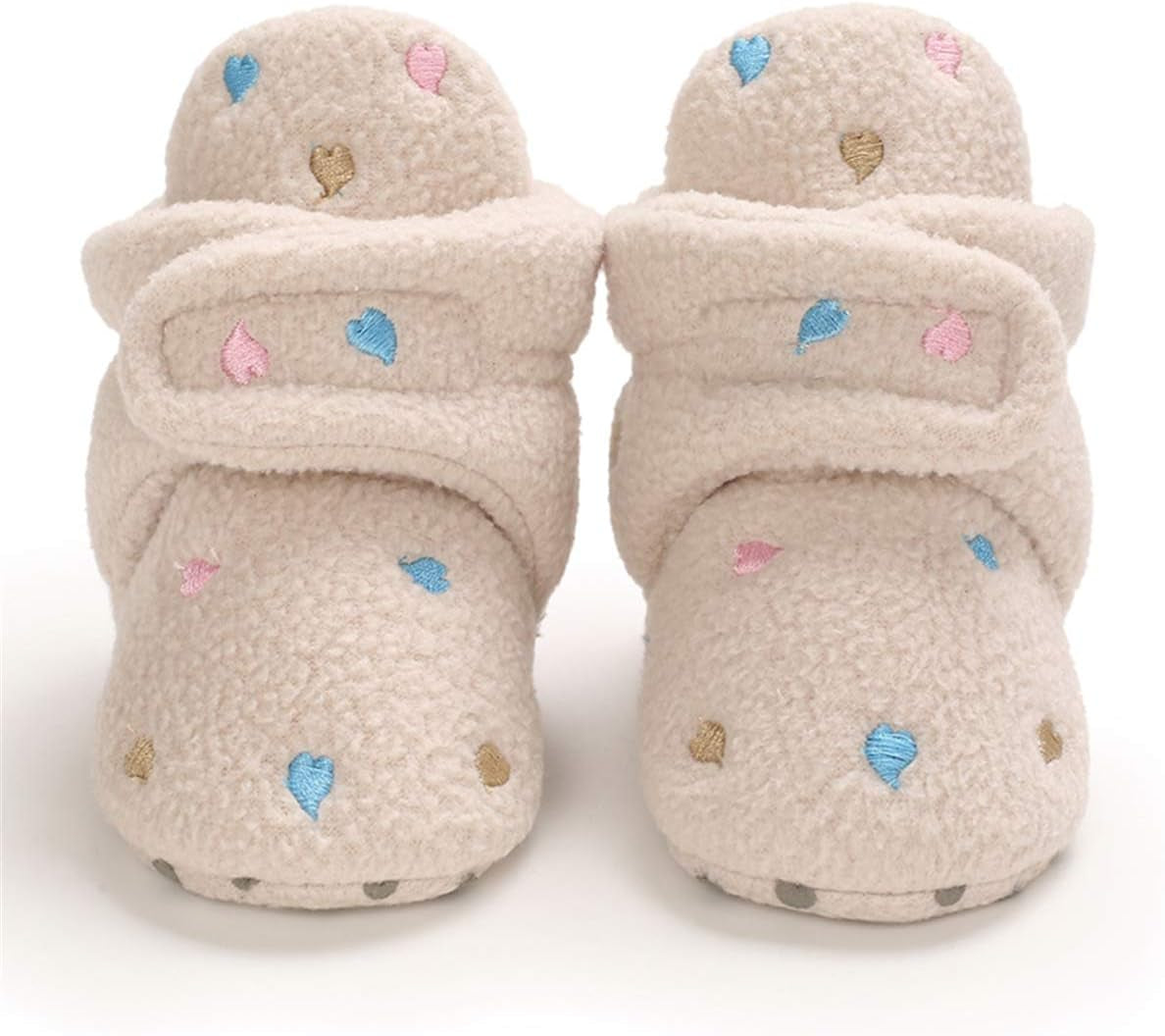 Baby Booties Newborn Boys Girls Fleece Boots Non Slip Grippers Stay on Slipper Socks Infant First Walker Winter Warm Crib Shoes